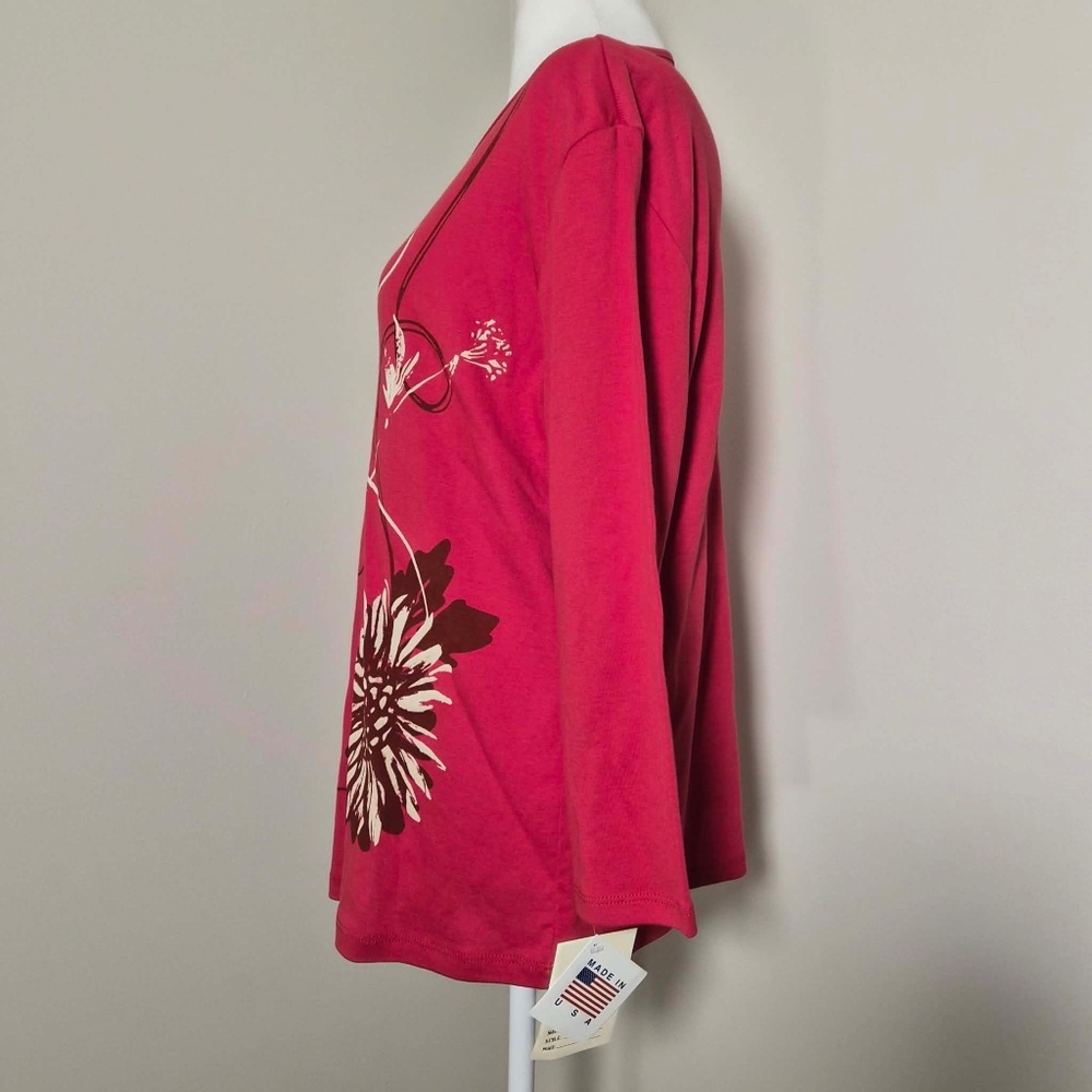 Jess & Jane NWT 100% Cotton Scarlet Red Artsy Dandelion Flower Carmen Shirt XL - Picture 4 of 11